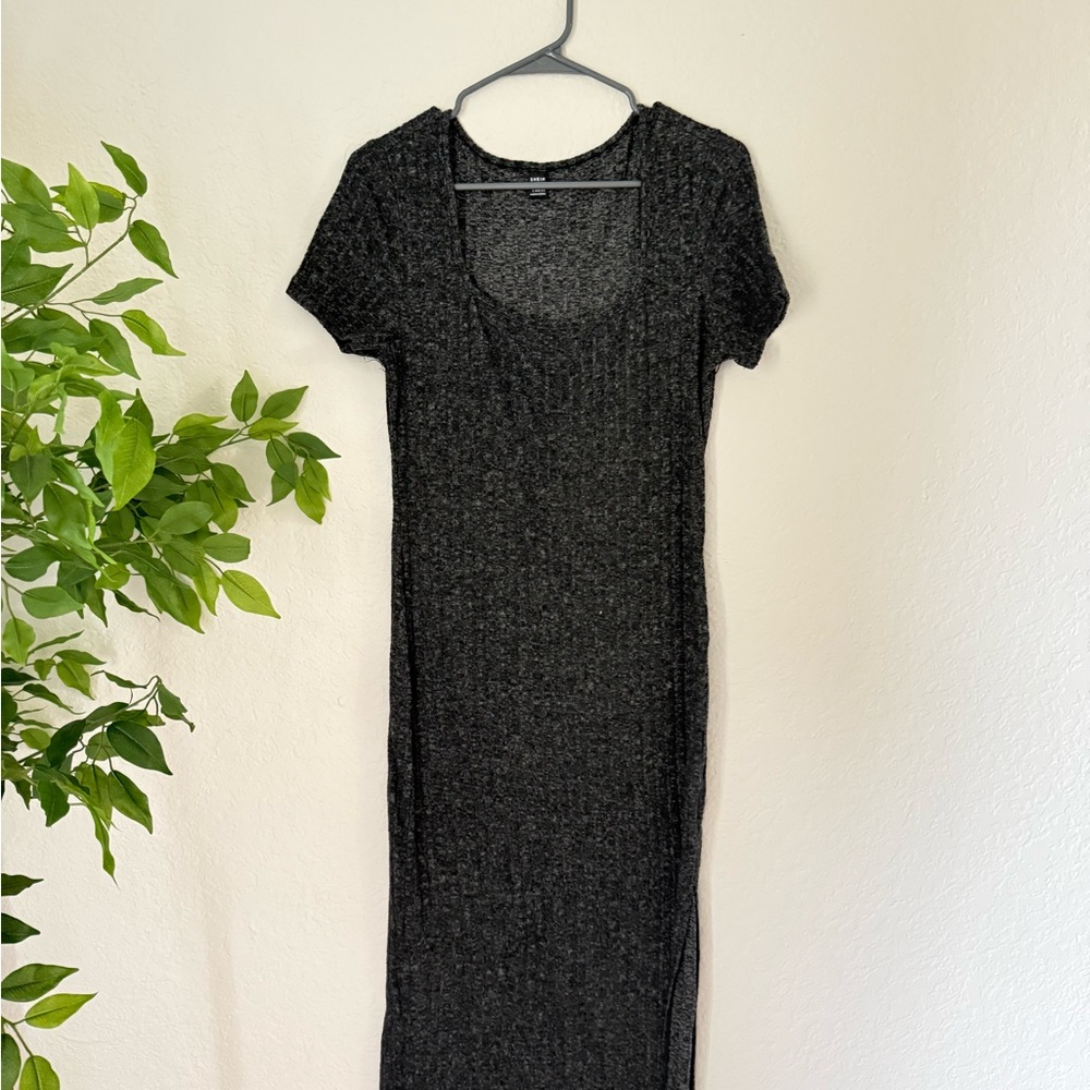 Shein Ribbed T-Shirt Midi Dress in Charcoal Gray – Size Large